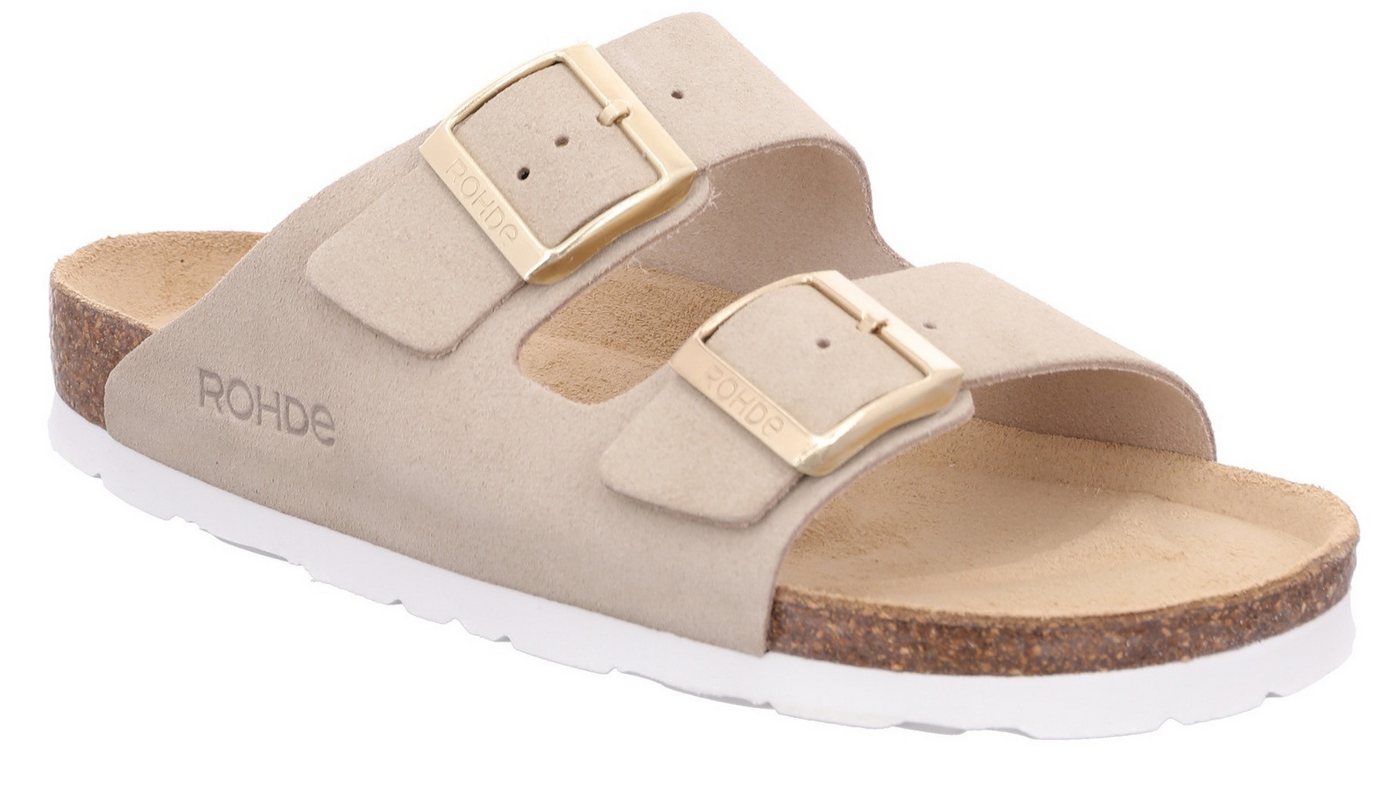 Rohde ALBA Pantolette Sommerschuh, Hausschuh, Zweischnaller, Strandschuh mit Softfußbett (beige)
