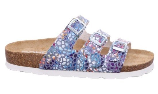 Rohde Alba Pantolette, Sommerschuh, Schlappen, Hausschuh mit buntem Druck, G-Weite = weit (blau)