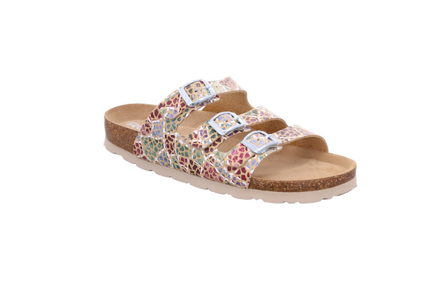Rohde SUNNYS N°13 Pantolette Sommerschuh, Schlappen, Hausschuh mit buntem Druck, G-Weite = weit (braun)