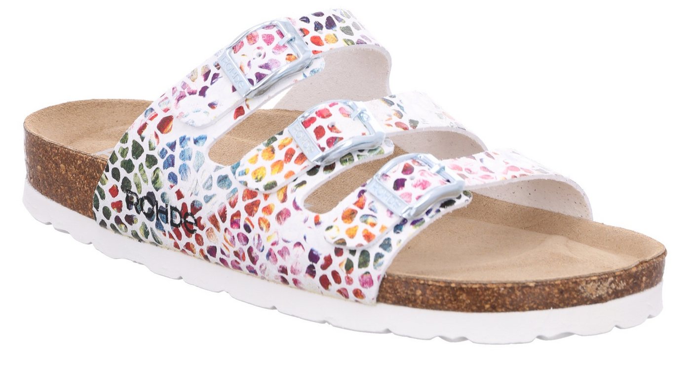Rohde Alba Pantolette, Sommerschuh, Schlappen, Hausschuh mit buntem Druck, G-Weite = weit (weiß/bunt)