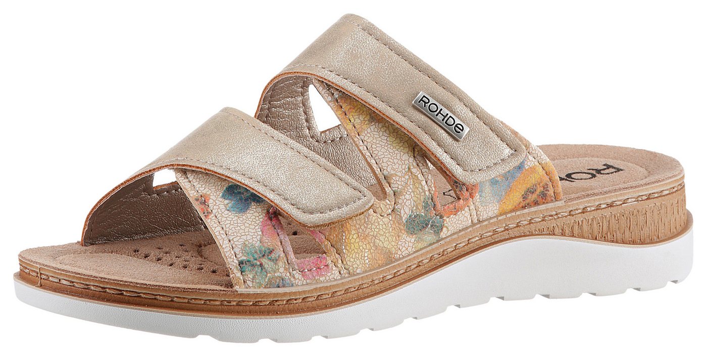 Rohde Baviera Pantolette, Keilabsatz, Sommerschuh, Schlappen mit Logo-Emblem (beige)