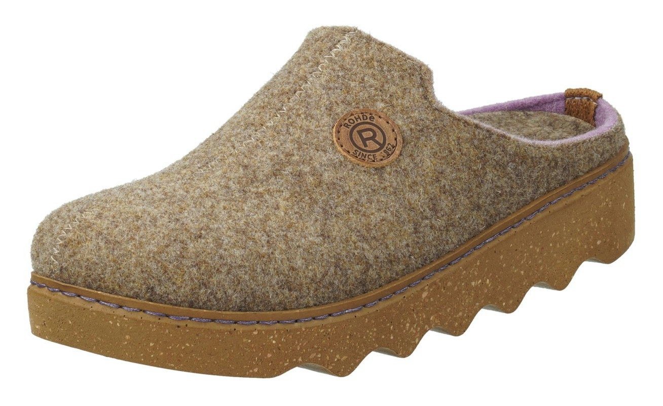 Rohde FOGGIA Pantoffel Hausschuh, Schlappen, Clog, Homeslipper mit Profilsohle (beige)