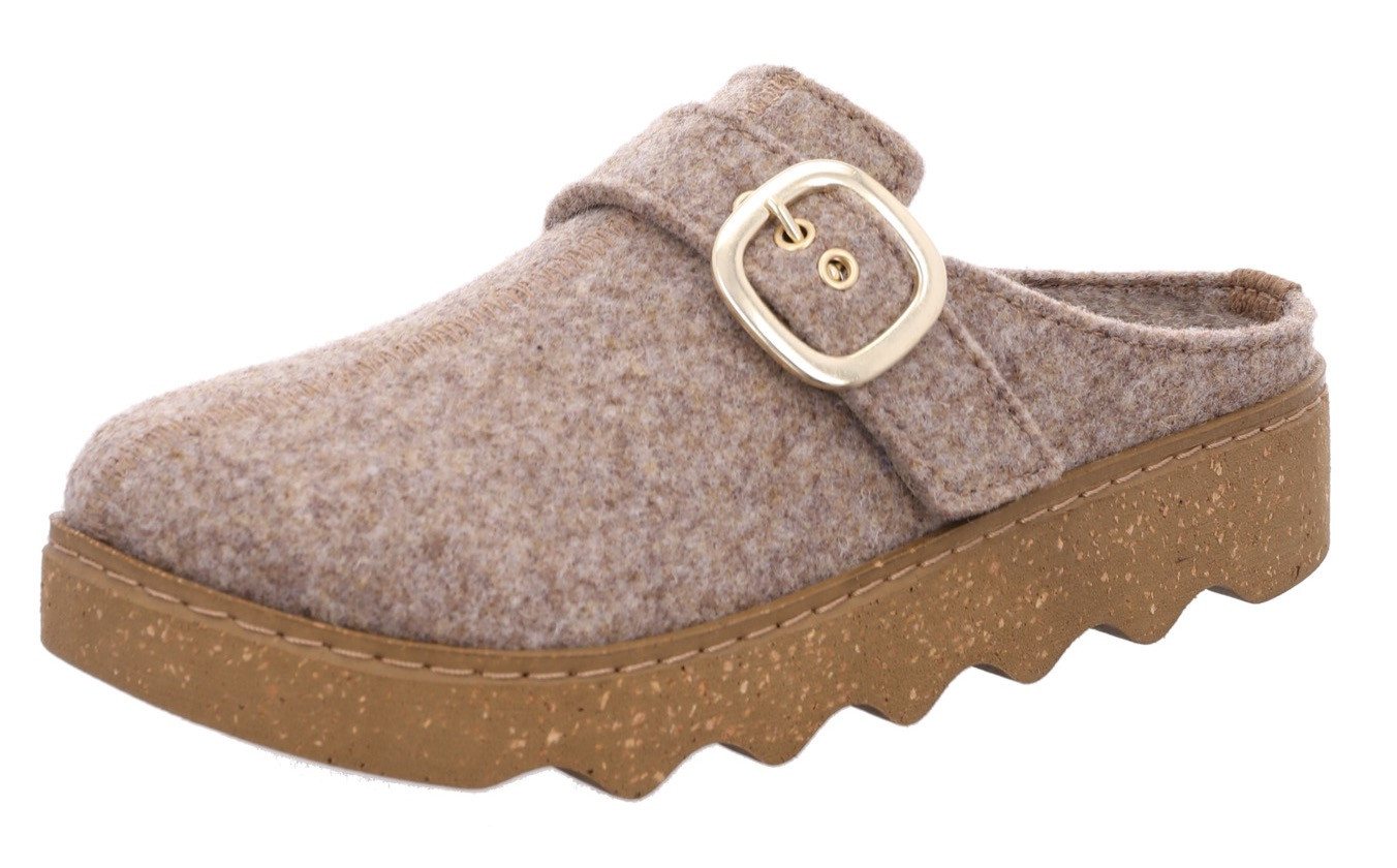 Rohde FOGGIA Pantoffel Hausschuh, Schlappen, Clog mit Plateausohle (beige)
