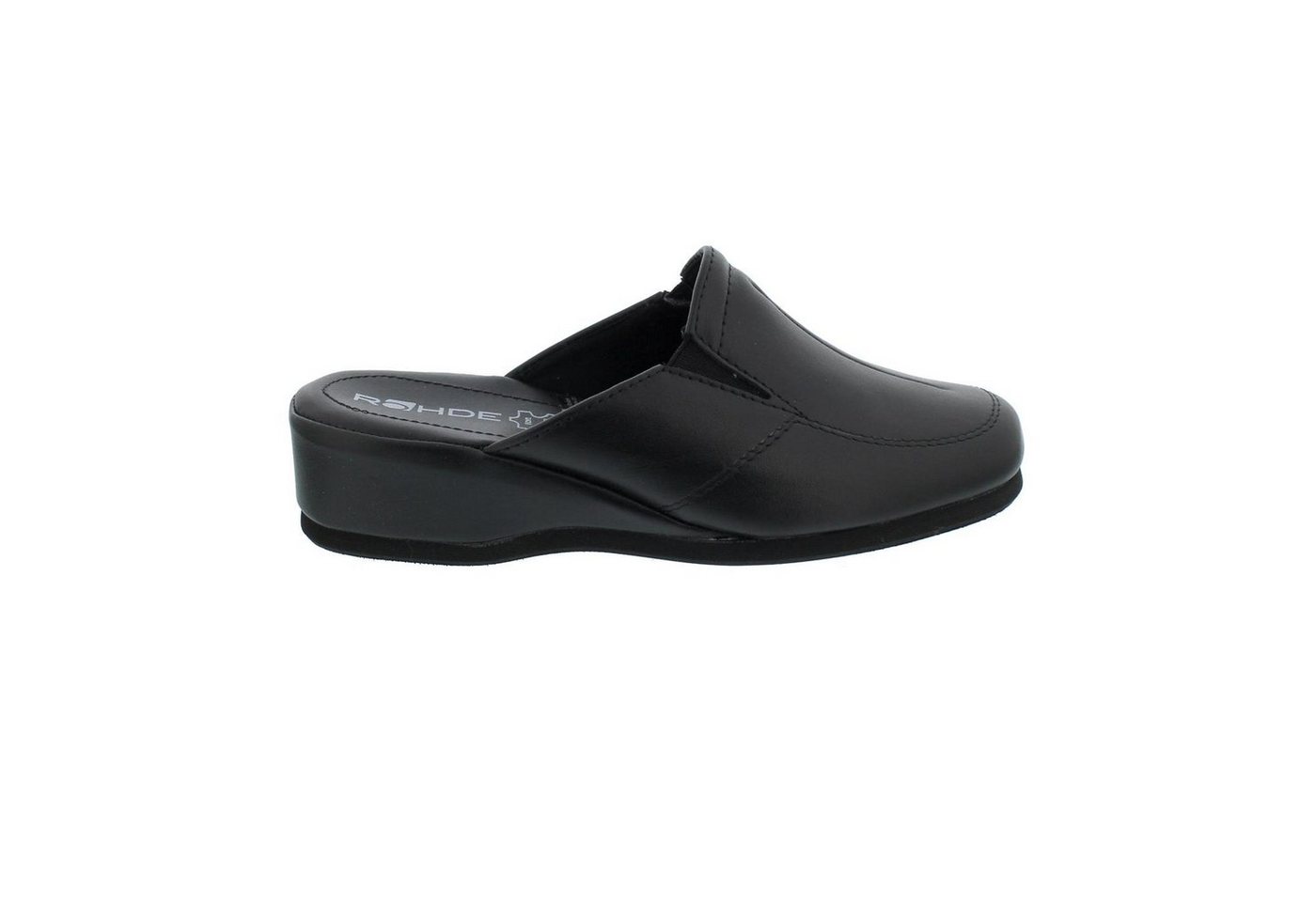 Rohde MANDAL Hausschuh, Softnappa, schwarz, Weite G, 35 mm Keilabsatz Pantoffel
