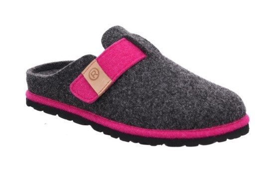 Rohde MERAN Pantoffel Hausschuh, Clog, Schlappen mit Klettriemchen (grau/rosa)