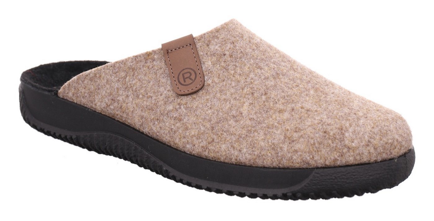 Rohde SOLTAU-H Pantoffel Hausschuh, Schlappen, Clog mit seitlichem Label (beige)