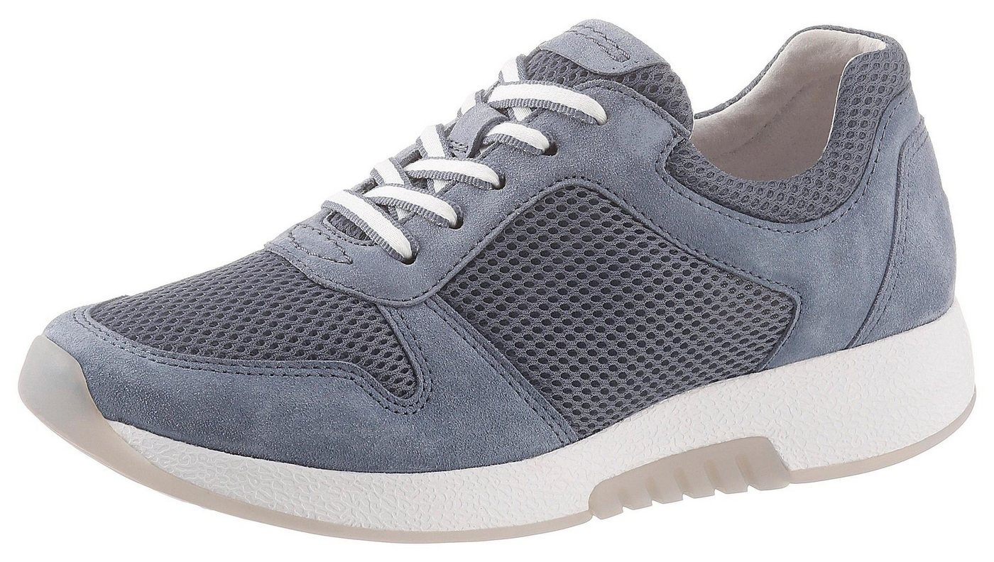 rollingsoft Keilsneaker, Freizeitschuh, Halbschuh, Schnürschuh im sommerlichem Materialmix (blau/grau)