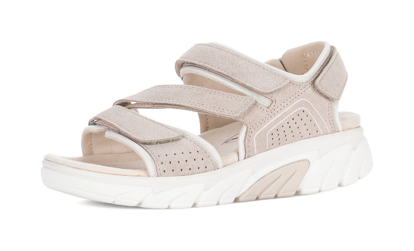 rollingsoft Sandalette Keilabsatz, Riemchensandale mit Lochmuster und Ziernähten, G-Weite (beige)