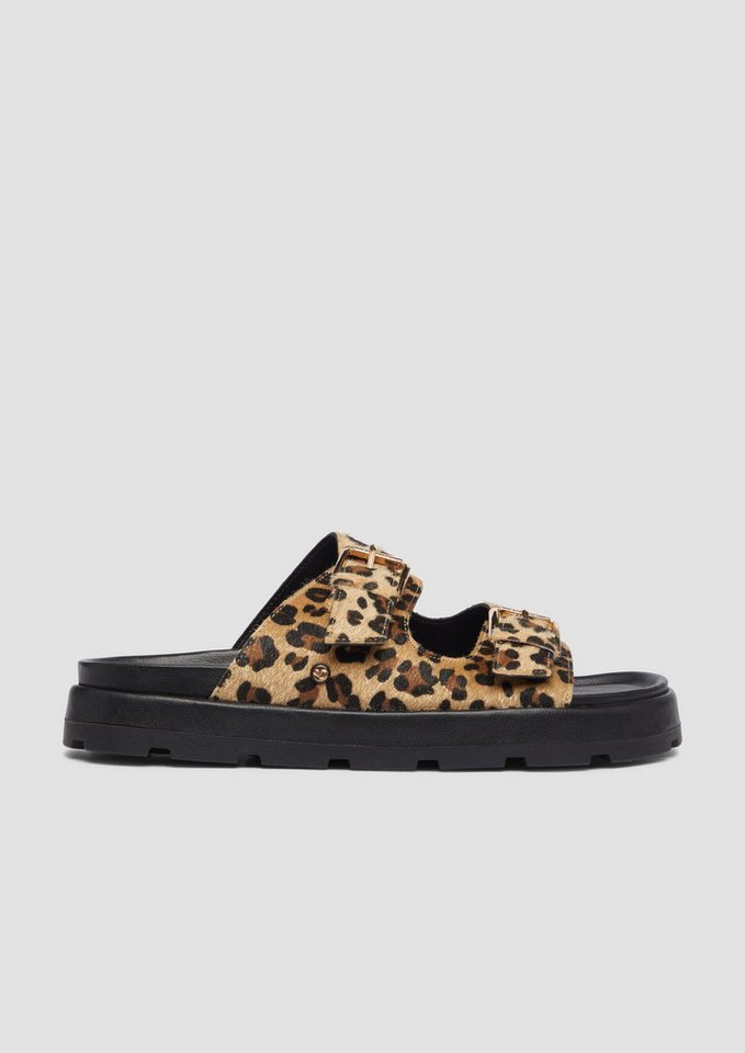 s.Oliver Pantoletten Sandale Sandalen mit Schmuckdetail und Leo-Print