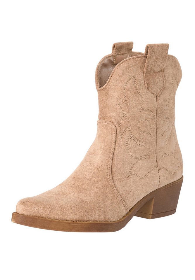 Salinyang Cowboy Boots Damen kurz mit Stickerei & Western Blockabsatz Stiefelette