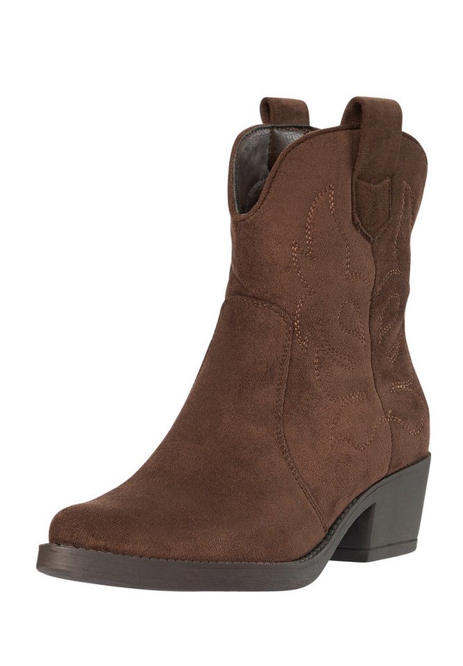 Salinyang Cowboy Boots Damen kurz mit Stickerei & Western Blockabsatz Stiefelette (braun)