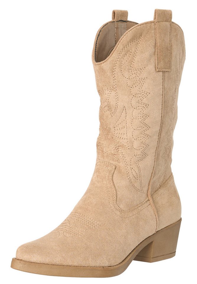 Salinyang Cowboy Boots Damen mit Stickerei & Blockabsatz Western Stiefel Cowboystiefel (beige)
