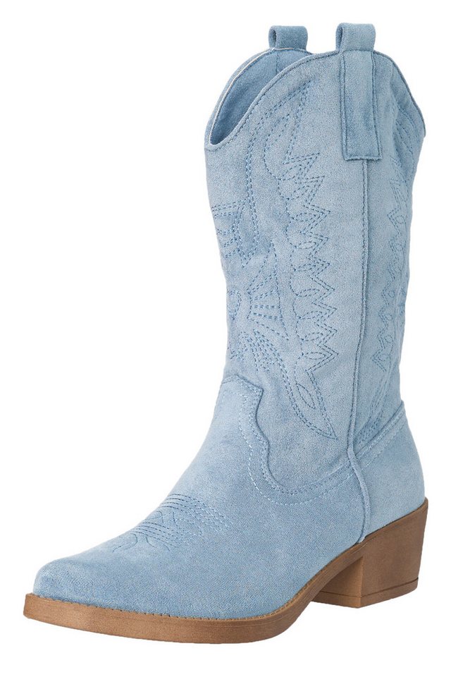 Salinyang Cowboy Boots Damen mit Stickerei & Blockabsatz Western Stiefel Cowboystiefel (blau)