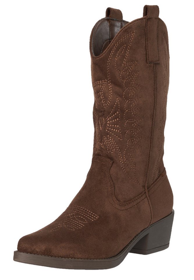 Salinyang Cowboy Boots Damen mit Stickerei & Blockabsatz Western Stiefel Cowboystiefel (braun)