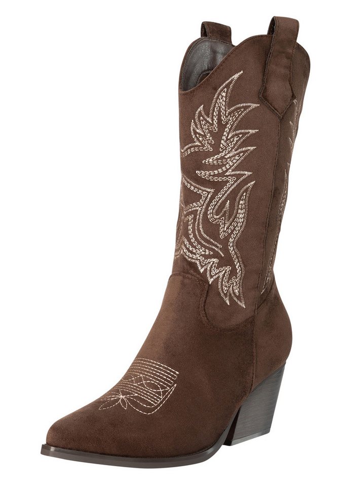 Salinyang Cowboy Boots Damen mit Stickerei Western Stiefel Blockabsatz Midi Stiefel (braun)