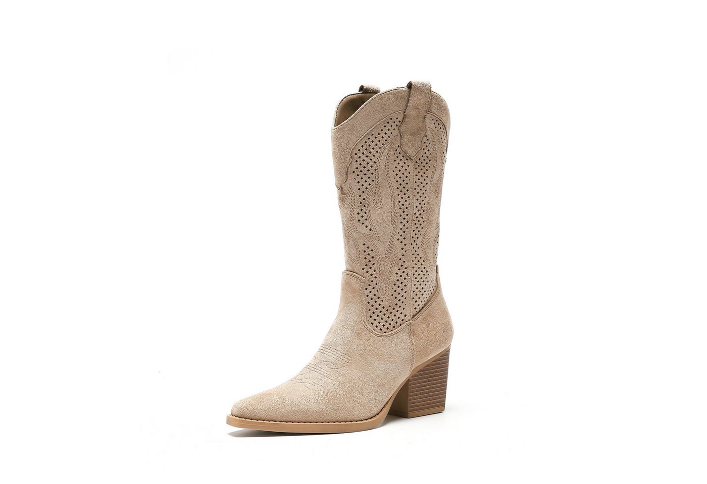 Salinyang Damen Cowboy Boots in Wildlederoptik mit Lochmuster Cowboystiefel