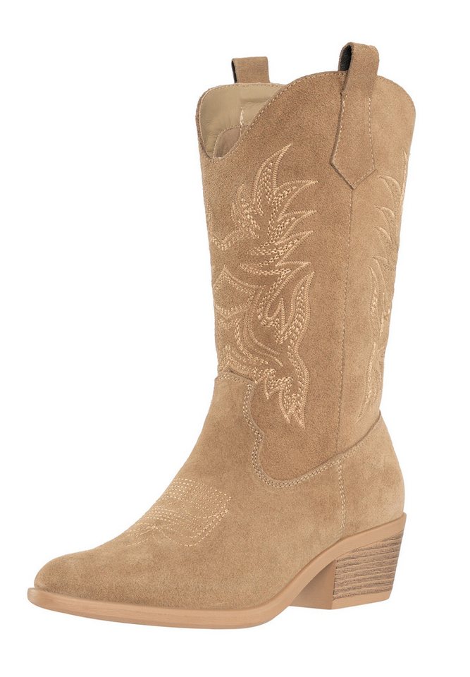 Salinyang Damen Westernstiefel mit Stickerei und Blockabsatz Cowboy Stiefelette