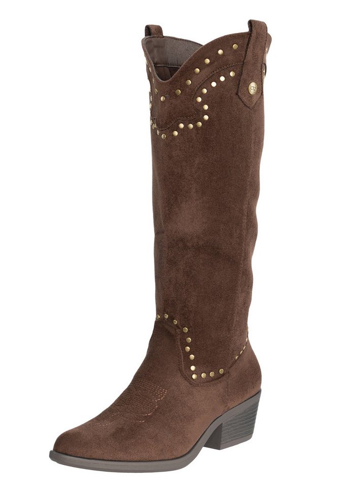 Salinyang Damen Cowboy Boots Kniehoch in Wildlederoptik mit Nieten Stiefel