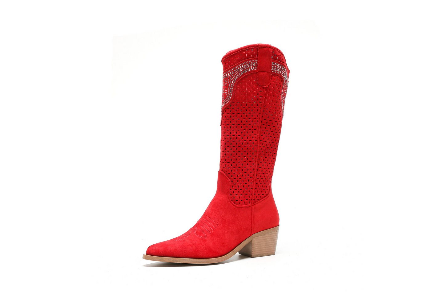 Salinyang Damen Cowboy Boots mit Cut-Outs – Western Stiefel mit Blockabsatz Cowboystiefel