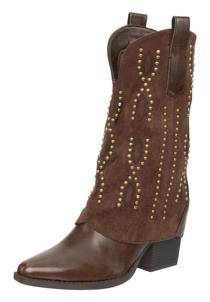 Salinyang Damen Cowboy Boots mit Nietendetails & Blockabsatz Cowboystiefel