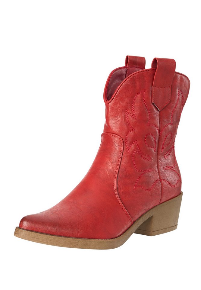 Salinyang Damen Cowboy Boots Western Stiefeletten Elegant mit Stickerei Stiefelette (rot)