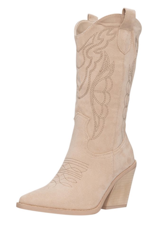 Salinyang Damen Cowboy Stiefel in Wildlederoptik – mit Stickerei und Blockabsatz Stiefel