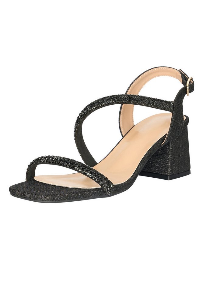 Salinyang Damen Sandaletten mit Strassriemen und Blockabsatz – Elegant Sandalette (schwarz)