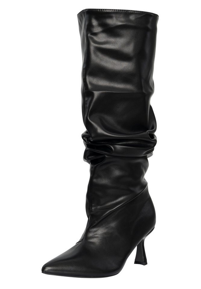 Salinyang Damen Slouch Boots mit Kitten Heel & eleganter Drapierung Stiefel