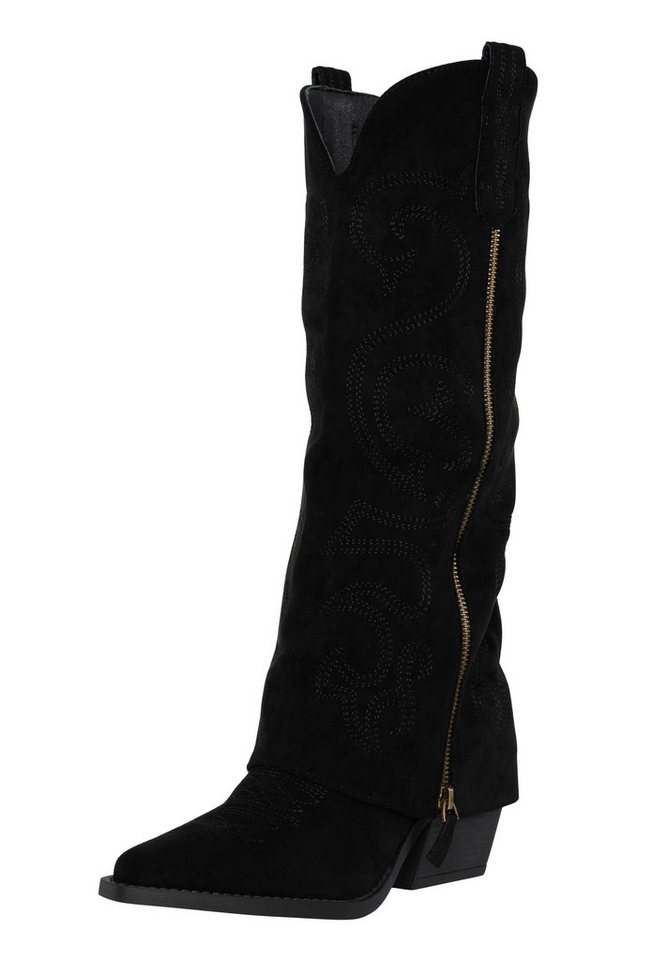 Salinyang – Damen Westernstiefel mit Overlay-Schaft und Stickereien Cowboystiefel