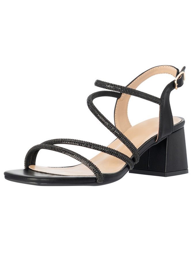 Salinyang Damen Riemchensandalen mit Strass und Blockabsatz High Heel Sandalette