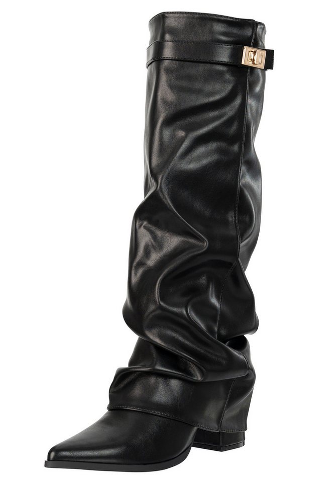 Salinyang Kniehohe Absatzstiefel Damen mit geraffter Silhouette High-Heel-Stiefel
