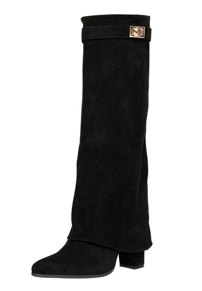 Salinyang Overlay Boots Damen kniehoch mit Blockabsatz & elegantem Schaft Stiefel