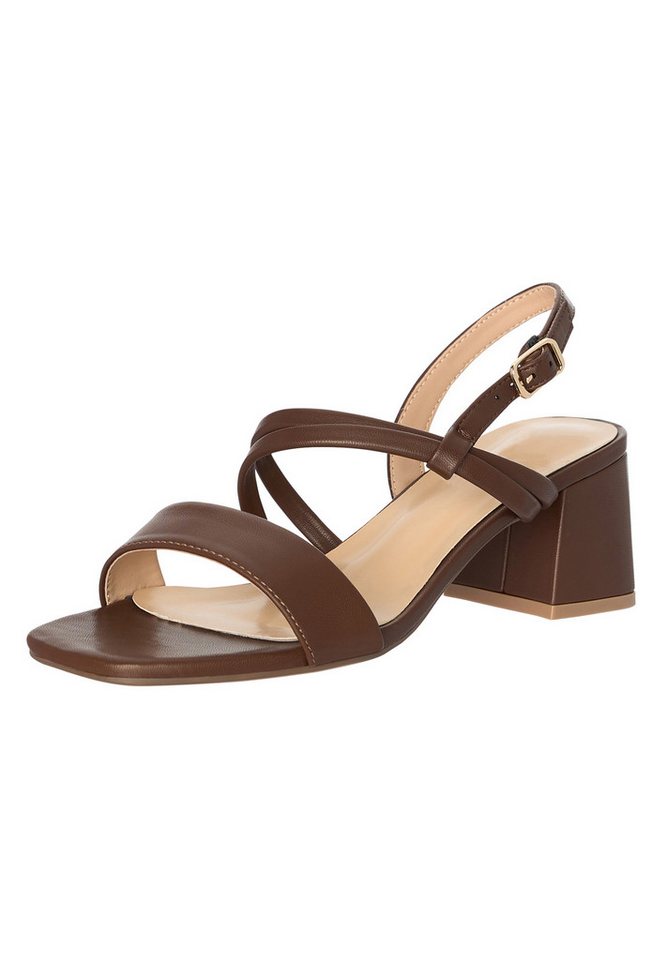 Salinyang Sommerliche Damen Sandaletten mit Blockabsatz & Riemchen Sandalette (braun)