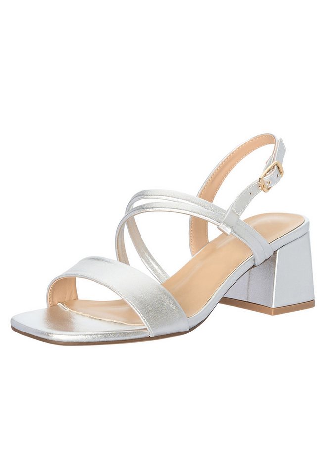 Salinyang Sommerliche Damen Sandaletten mit Blockabsatz & Riemchen Sandalette (silber)