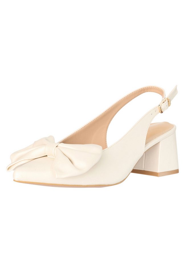 Salinyang Damen Slingback Pumps mit Schleife und Blockabsatz Sandalette (beige)
