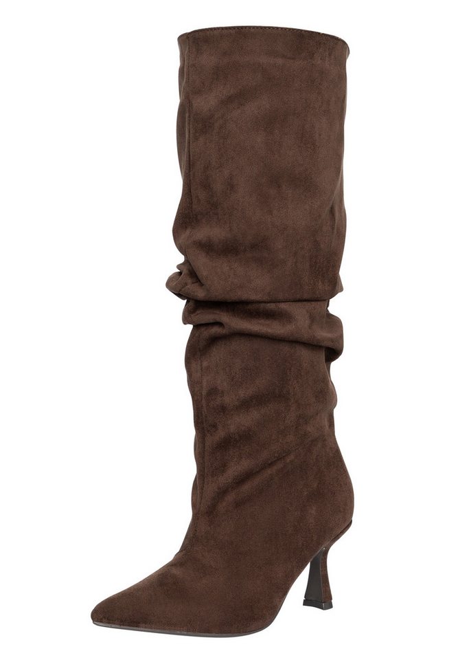 Salinyang Kniehohe Damenstiefel mit gerafftem Schaft & Absatz Elegant Stiefel (braun)