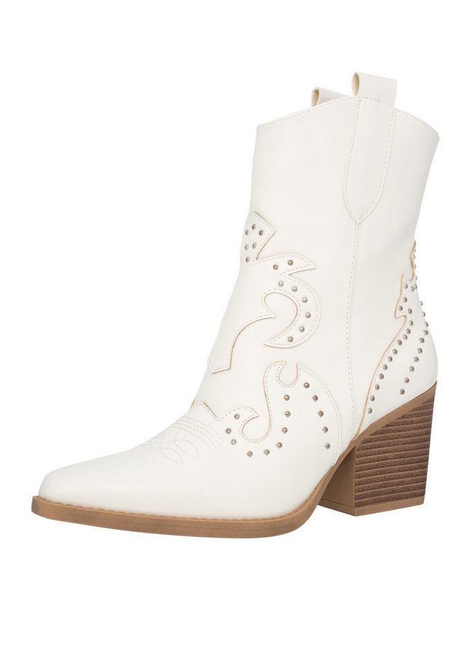 Salinyang Damen Cowboy Boots mit Nieten & Kunstlederoptik mit Blockabsatz Stiefelette