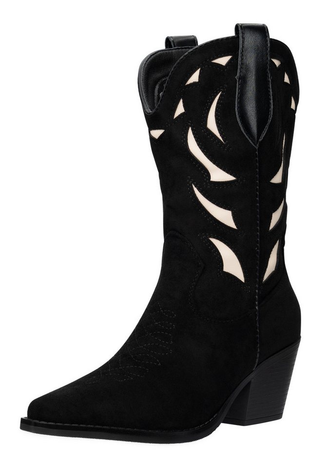 Salinyang Cowboystiefel mit Cut-Outs, Blockabsatz und Western-Schaft Cowboystiefel