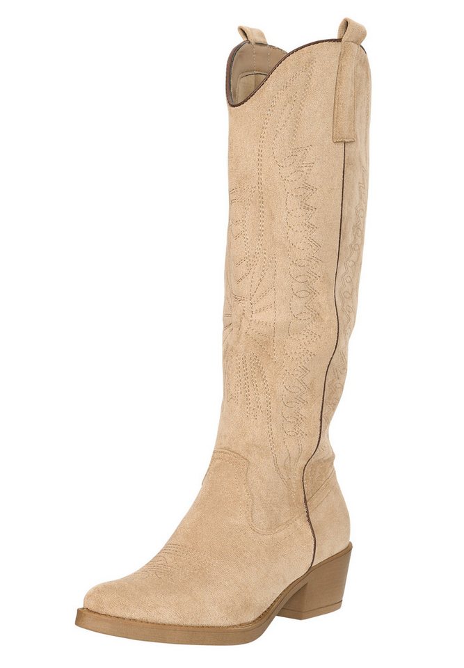 Salinyang Western Boots Damen kniehoch mit modernem Cowboy Look Stiefel (beige)