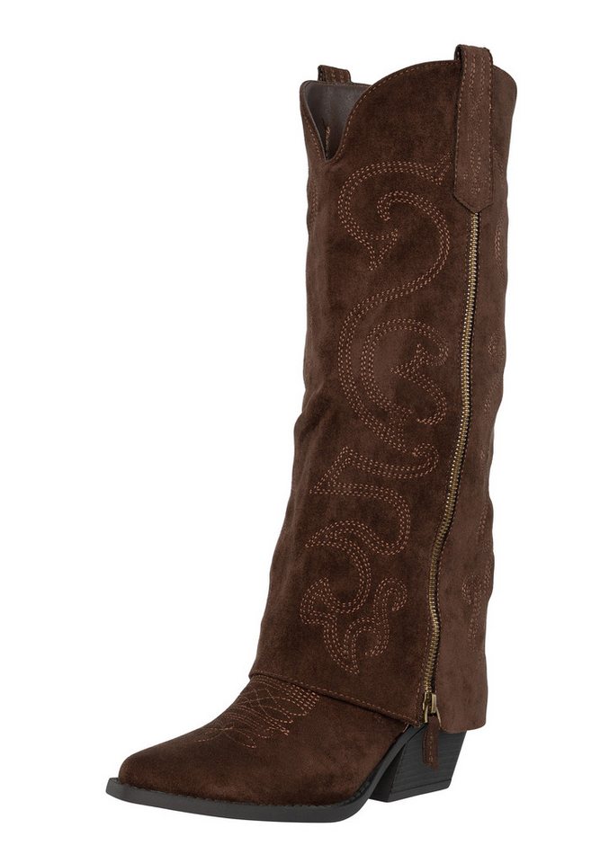 Salinyang Westernstiefel Damen mit Stickerei & moderner Wildlederoptik Cowboystiefel