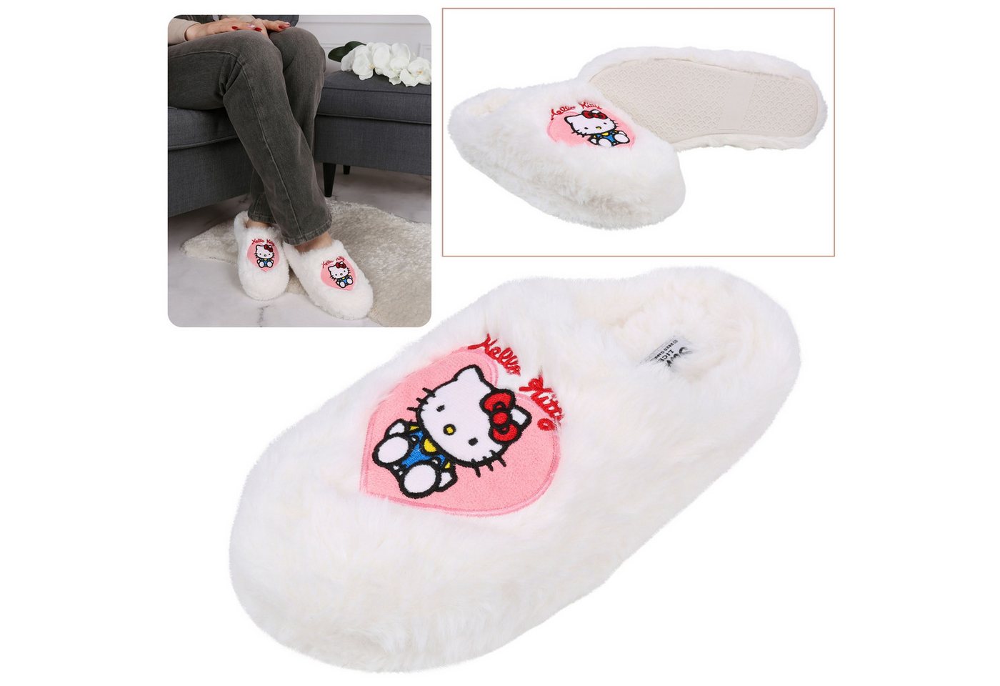 Sarcia.eu Hello Kitty Weiße Damenpantoffeln/Hausschuhe,warm,rutschfest 40-41 EU Plüsch Hausschuhe