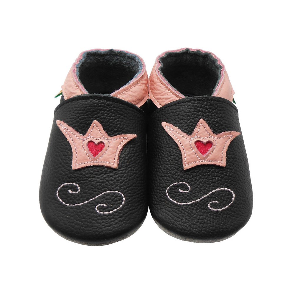 Sayoyo Lederpuschen baby Lauflernschuhe Hausschuhe Weiche 100% Leder Schwarz Hausschuh