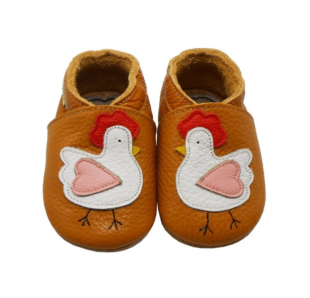 Sayoyo Weiche 100% Leder Lauflernschuhe Hausschuhe Lederpuschen Hahn Braun Krabbelschuh elastisch