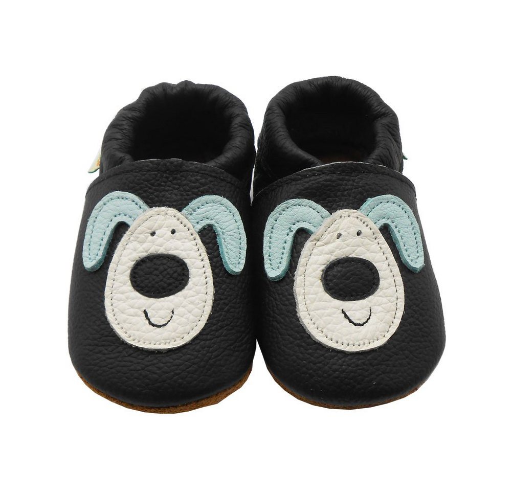 Sayoyo Weiche Leder Lauflernschuhe Hausschuhe Lederpuschen Hund Schwarz Krabbelschuh (100% Leder)