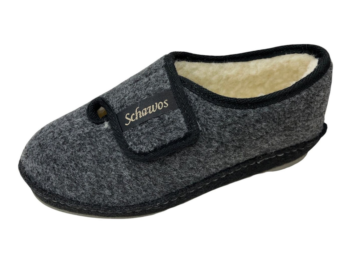 SCHAWOS Damen Hausschuh 2064-24 schwarz/dk grau Hausschuh