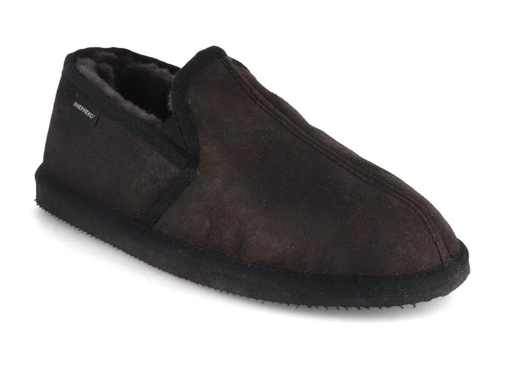 Shepherd Bosse Herren Lammfellhausschuh, matt black, Winterschuhe Hausschuh Winter, slipper, temperaturregulierend, Dunkelbraun