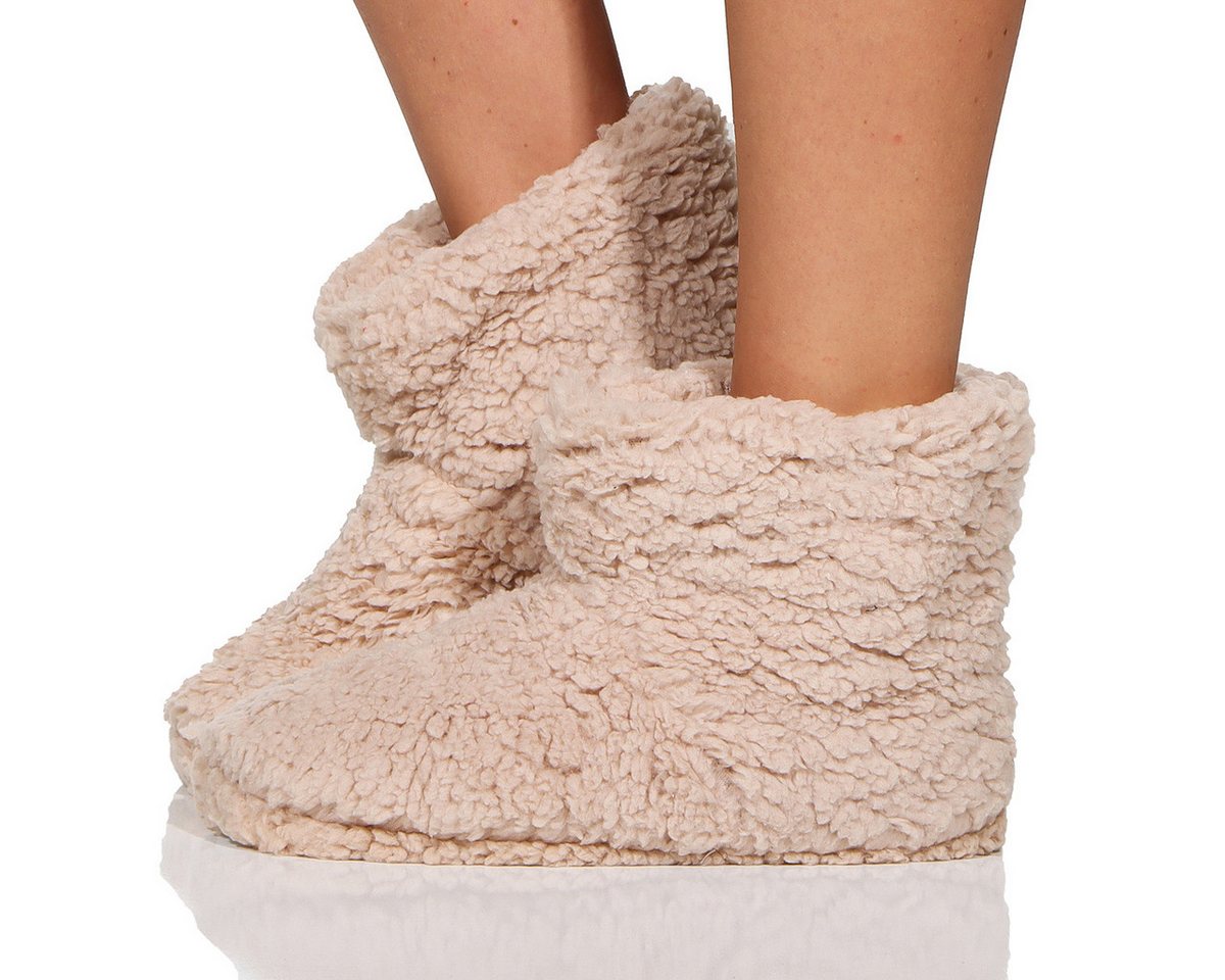 simaranda 710 rutschfeste Stiefelette mit ABS und Teddyfell Hüttenschuhe zum Schlupfen