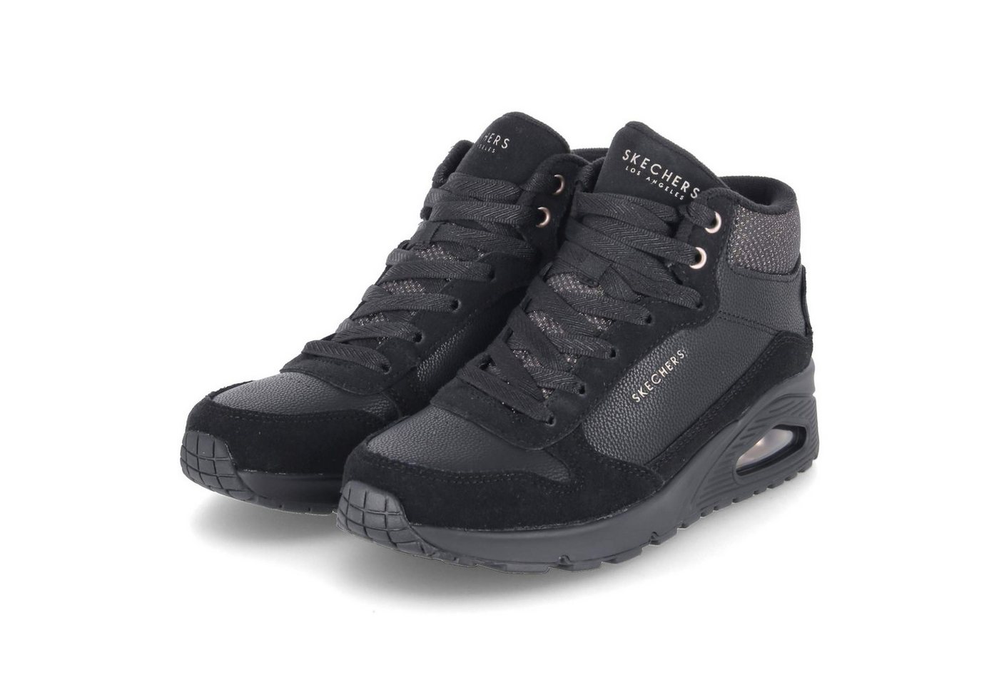 Skechers 177181 BBK Damen Leder und Synthetik schwarz Schnürstiefel