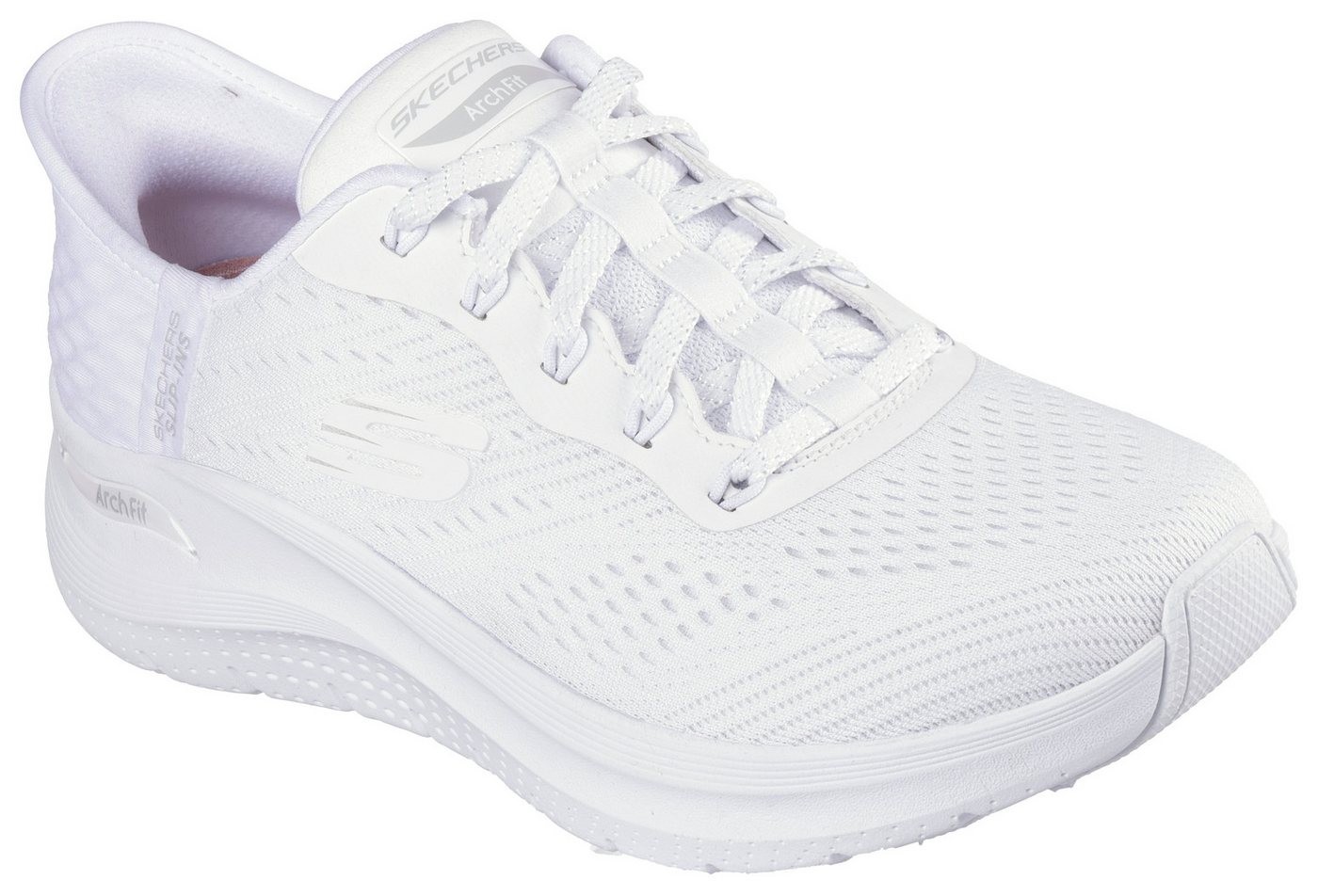 Skechers ARCH FIT 2.0-EASY CHIC Slip-On Sneaker, Schlupfschuh, Vegan mit elastischer Bungee Schnürung (weiß)