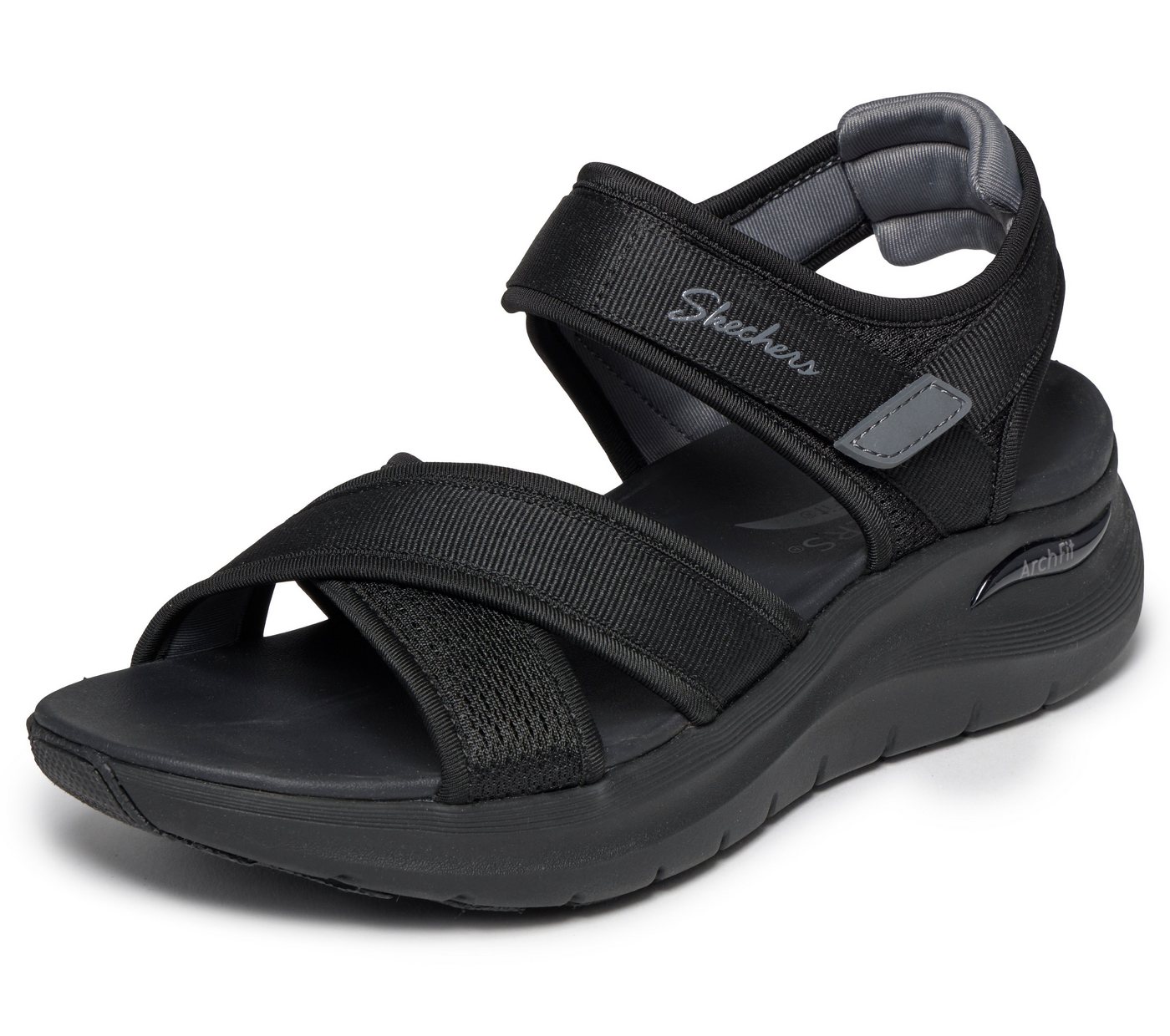 Skechers ARCH FIT 2.0 SANDAL Sandale Freizeitschuh, Trekkingschuh mit Arch Fit (grau/schwarz)